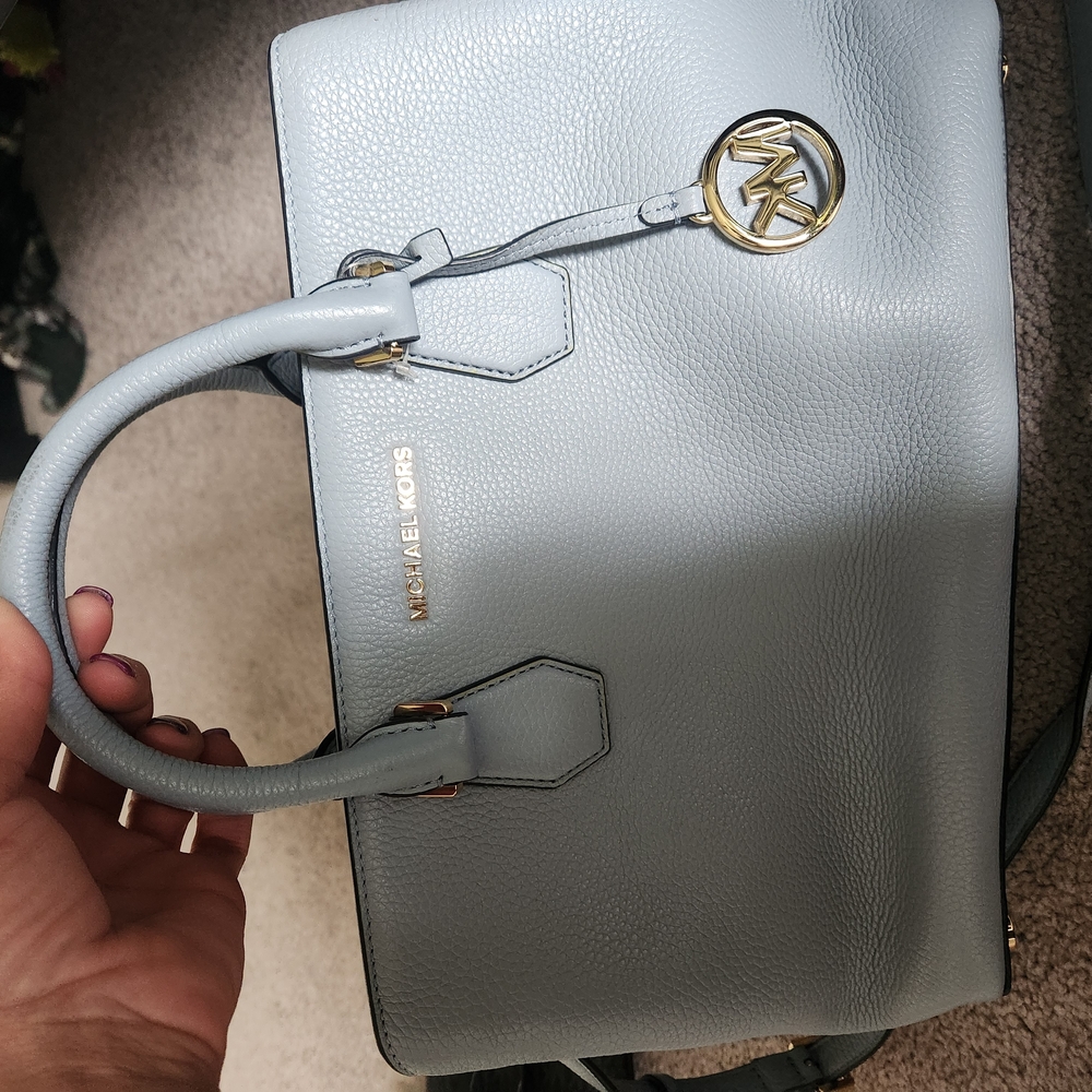 Michael Kors Baby Blue Saffiano Leather Handbag With Shoulder/crossbody Strap